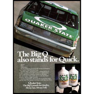 1986 Quaker State Motor Oil NASCAR Race Car Vintage Print Ad Wall Art Photo